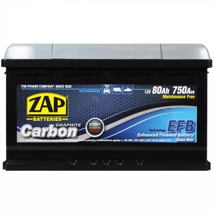 Автомобільний акумулятор ZAP Carbon EFB (LB4) 80Аh 750А R+ (h=175) 580 08z
