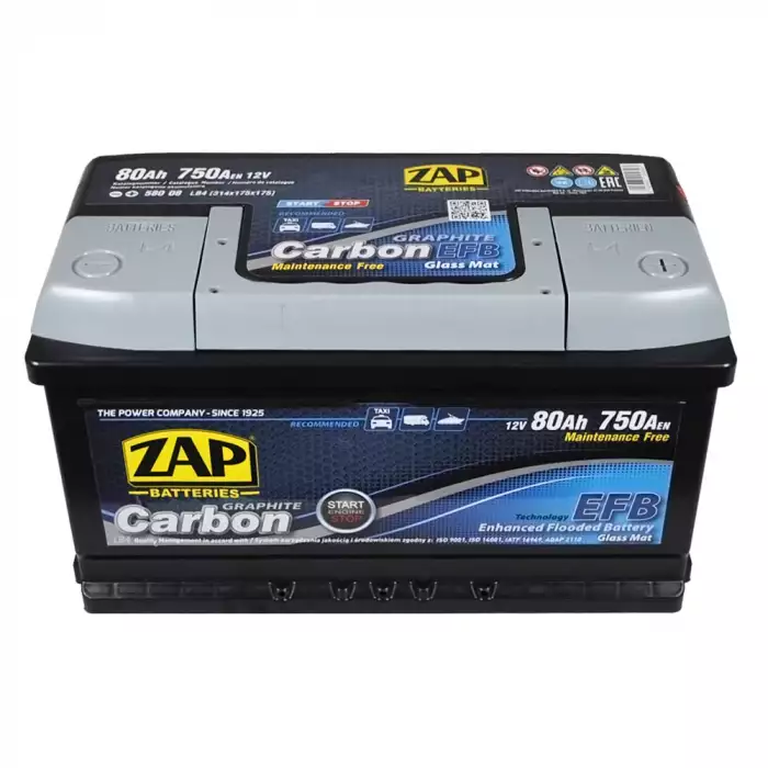 Автомобільний акумулятор ZAP Carbon EFB (LB4) 80Аh 750А R+ (h=175) 580 08z