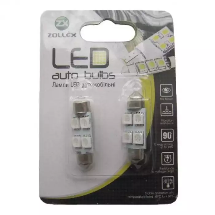 Автолампа Zollex LED V220388 1шт. (Фестони / 36мм, синій, 12V, SMD 5050x4)
