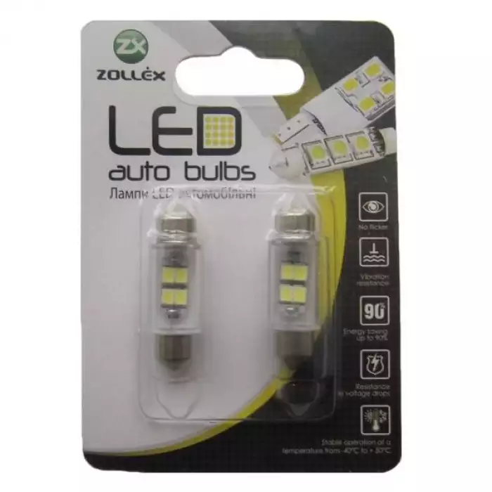 Автолампа Zollex LED V1003 1шт. (Festoon/36mm, white, 12V, SMD 2835x4)