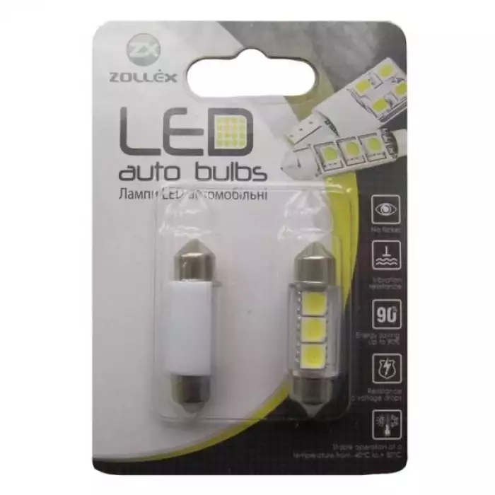Автолампа Zollex LED V2219 1шт. (Festoon/36mm, white, 12V, SMD 5050x3)