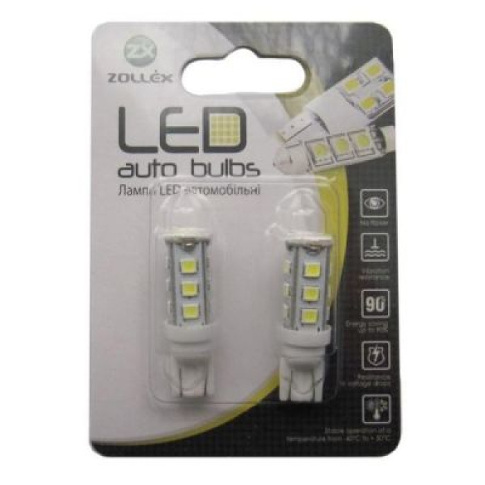Автолампа Zollex LED T1104 1шт. (Т10, білий, 12V, SMD 2835x16)
